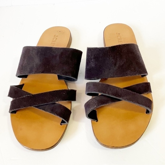 J. Crew Bali Navy Blue Suede Slide on Sandals Size 7 Leather Sole Made in Italy - Picture 2 of 7